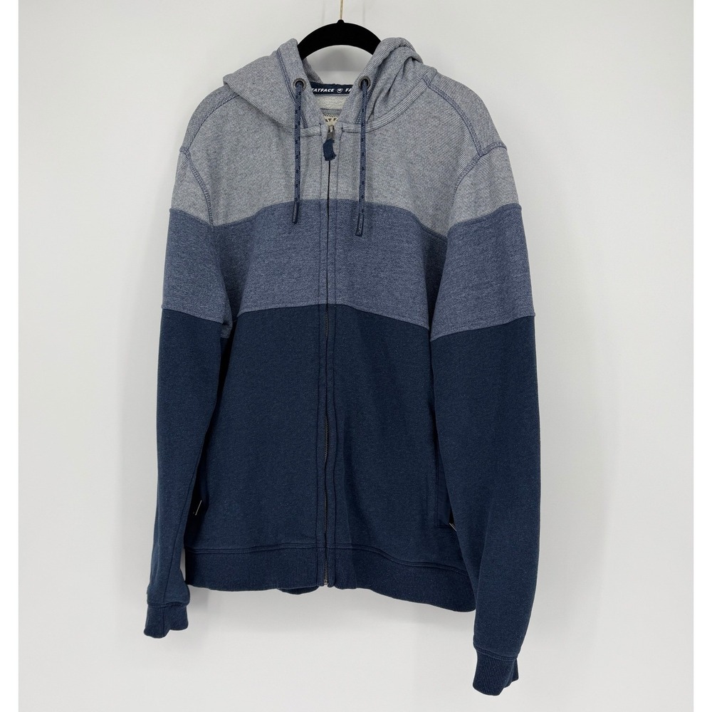 FatFace Mens Blue Colorblock Full Zip Hoodie Fleece Lined Sweatshirt L
